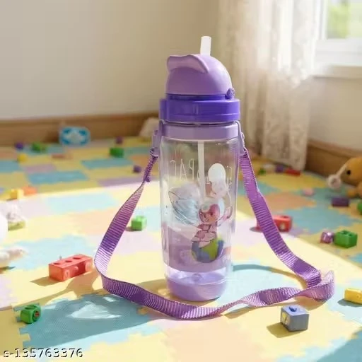 Water Bottle with Straw & Strap for Kids