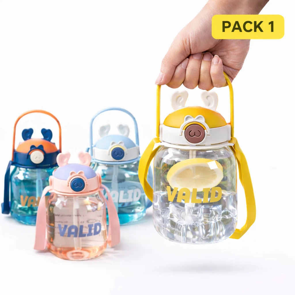 Cute Cartoon Kids Water Bottle with Straw & Handle | Leak Proof School Sipper Bottle