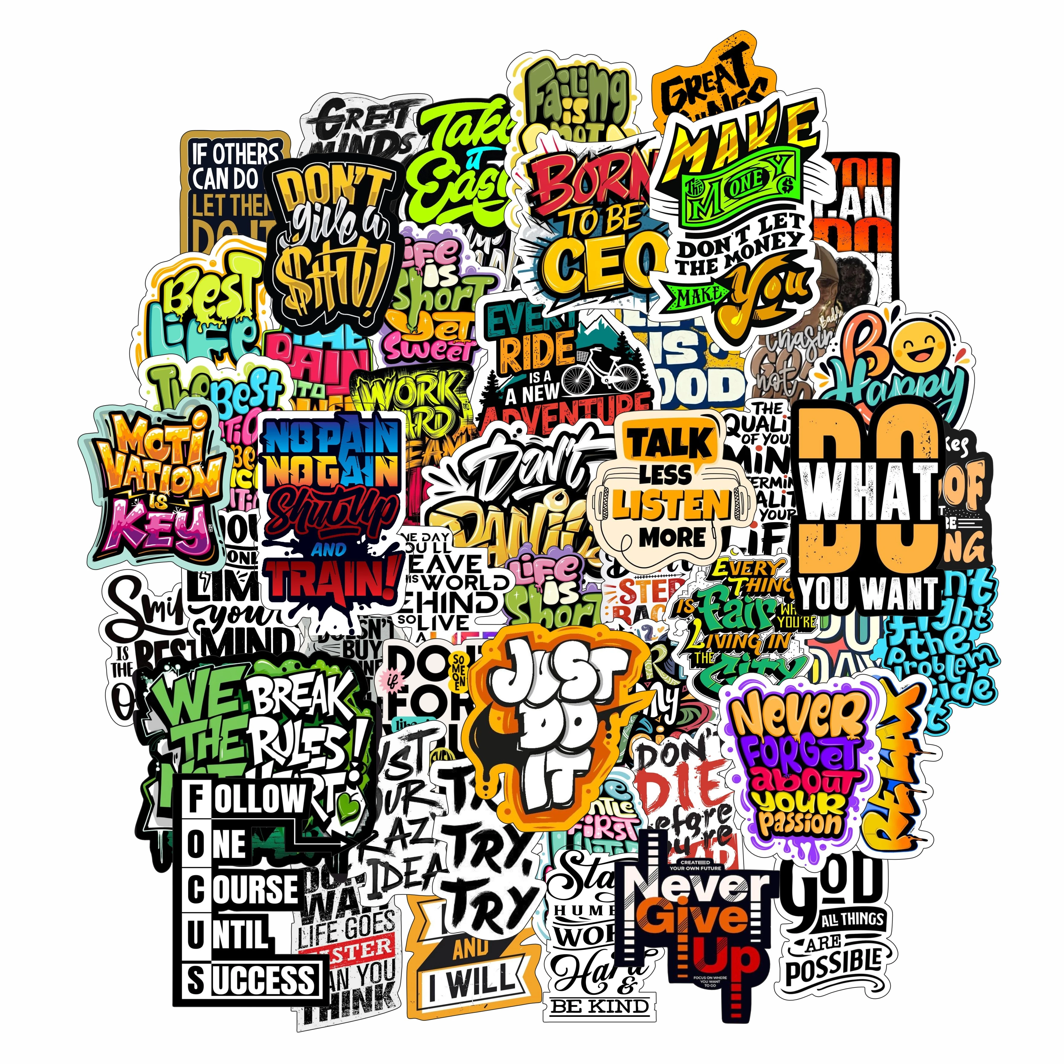 Motivation 50 sticker pack of 50 for phone, laptop, Guiter, bottle, wall, door, etc.
