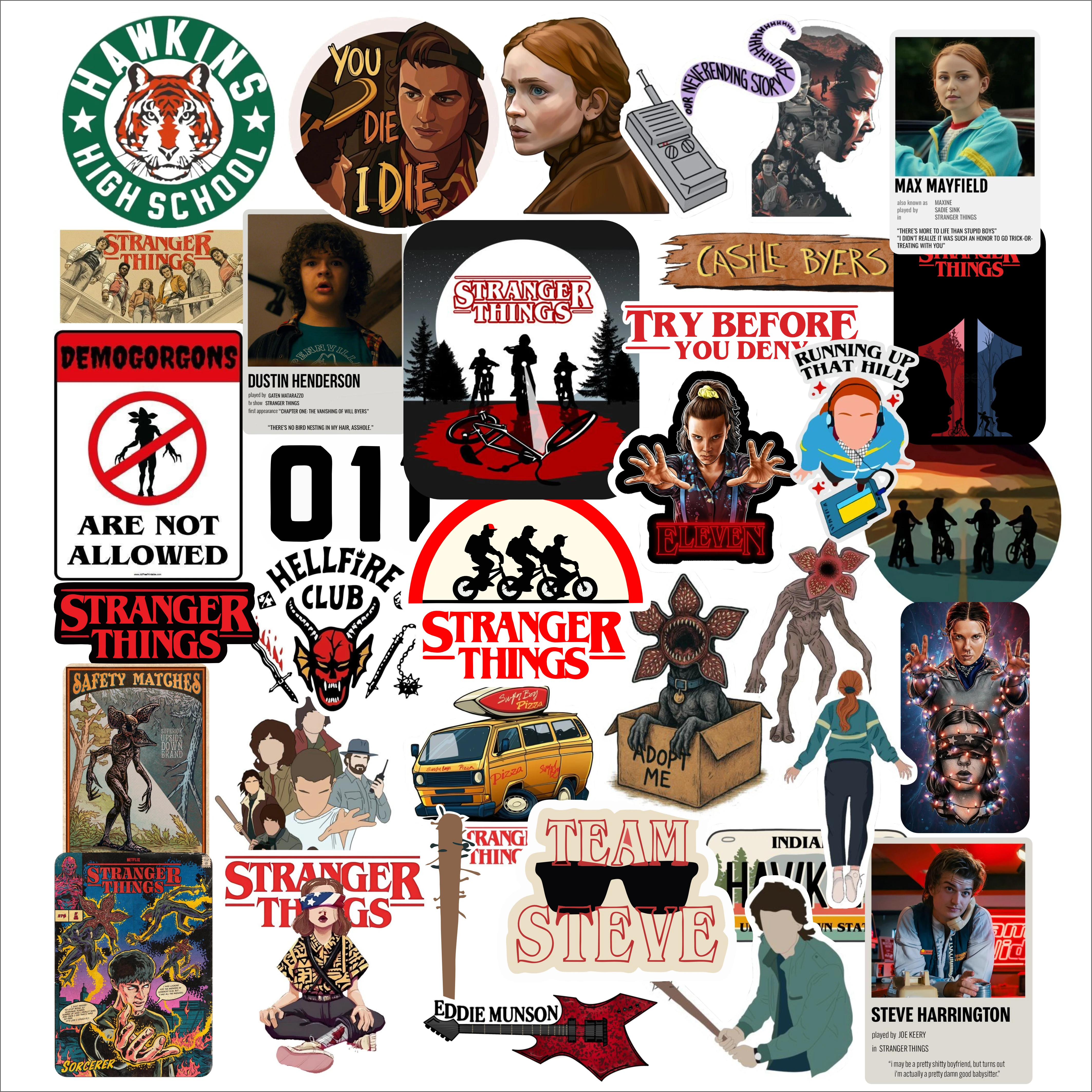 Stranger Things Sticker For laptop, phone , guiter, etc. pack of 50