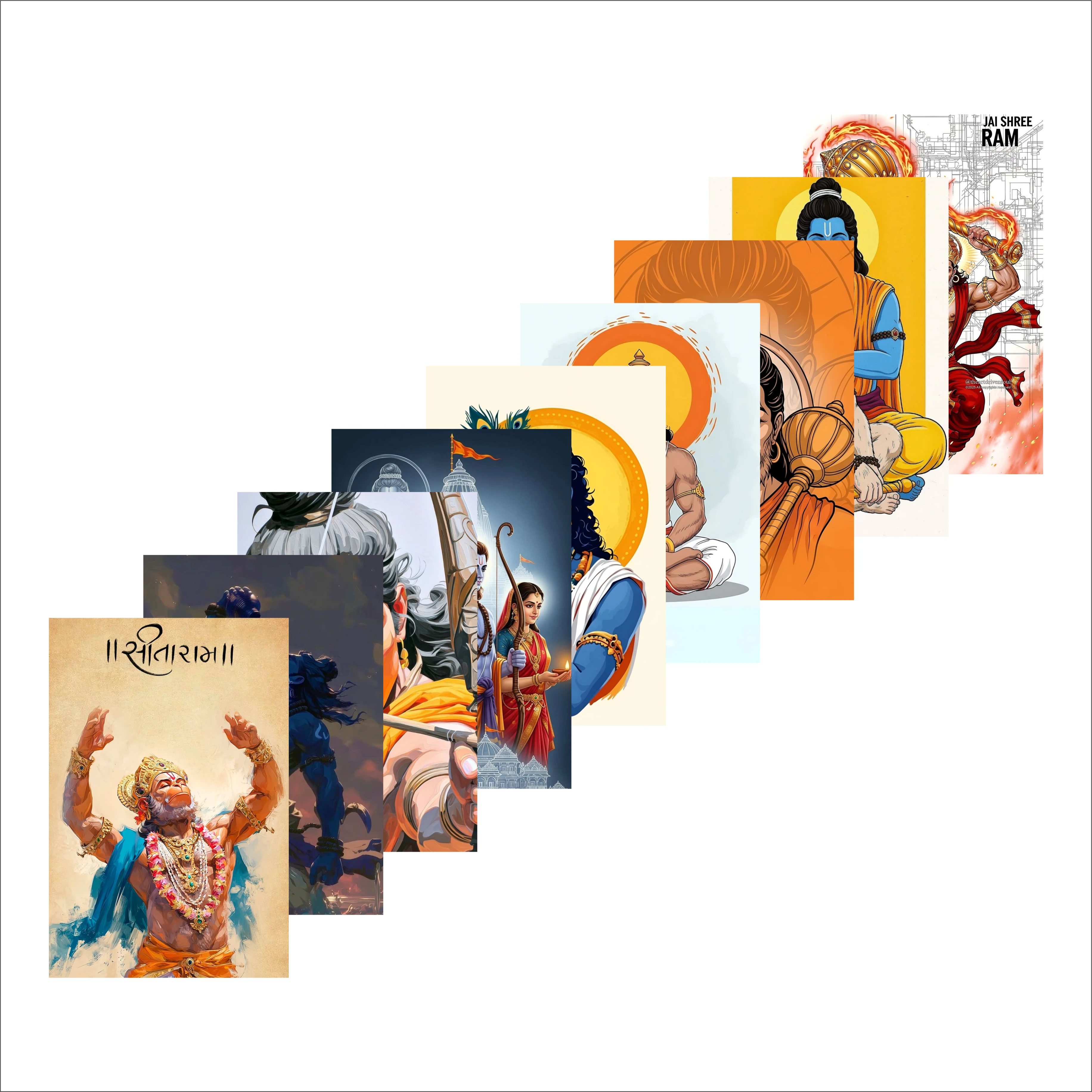 Ram & Hanuman Poster for wall, door, etc. pack of 09