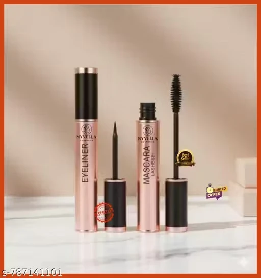 Nyvella Cosmetics 2-in-1 Eye Makeup Combo - Jet Black Waterproof Liquid Eyeliner & Volumizing Long-Lasting Mascara (Pack of 2)