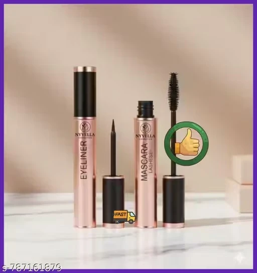 Nyvella Cosmetics Long Lasting Waterproof Eyeliner & Smudge-Proof Mascara Combo | Jet Black Eye Makeup Kit for Women |