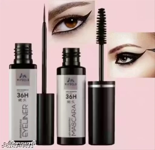 MirQla 36Hrs Waterproof Eyeliner & Mascara Combo | Long-Lasting | Smudge-Proof | Intense Black | Eye Makeup Kit for Women
