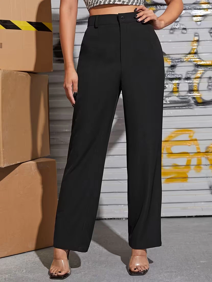 Black Women's High Waist Formal Trousers | Formal Pants | Office Wear| Straight Fit Trousers