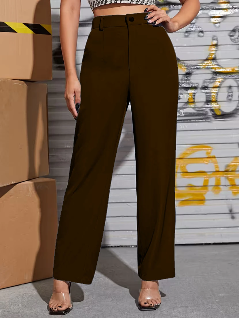 Brown Women's High Waist Formal Trousers | Formal Pants | Office Wear| Straight Fit Trousers