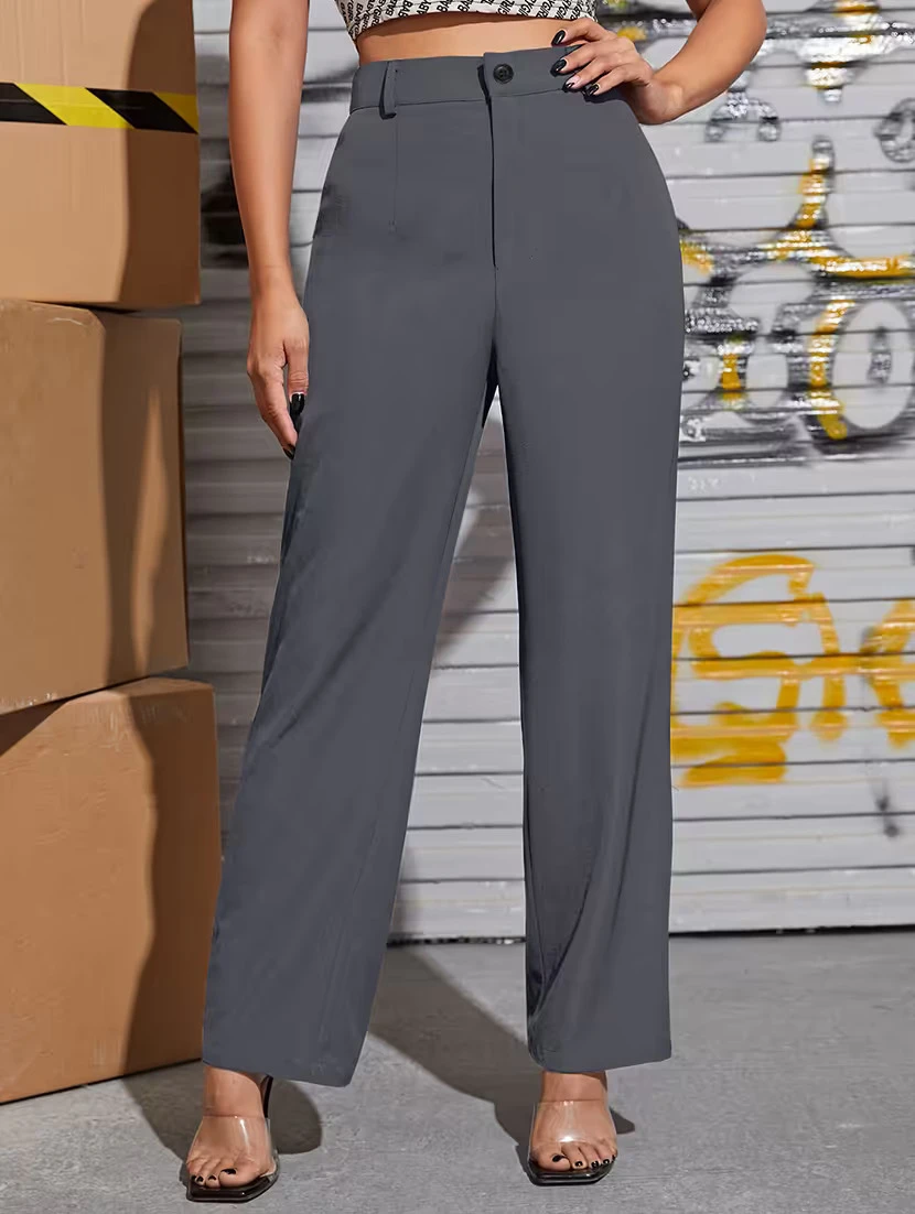 Grey Women's High Waist Formal Trousers | Formal Pants | Office Wear| Straight Fit Trousers