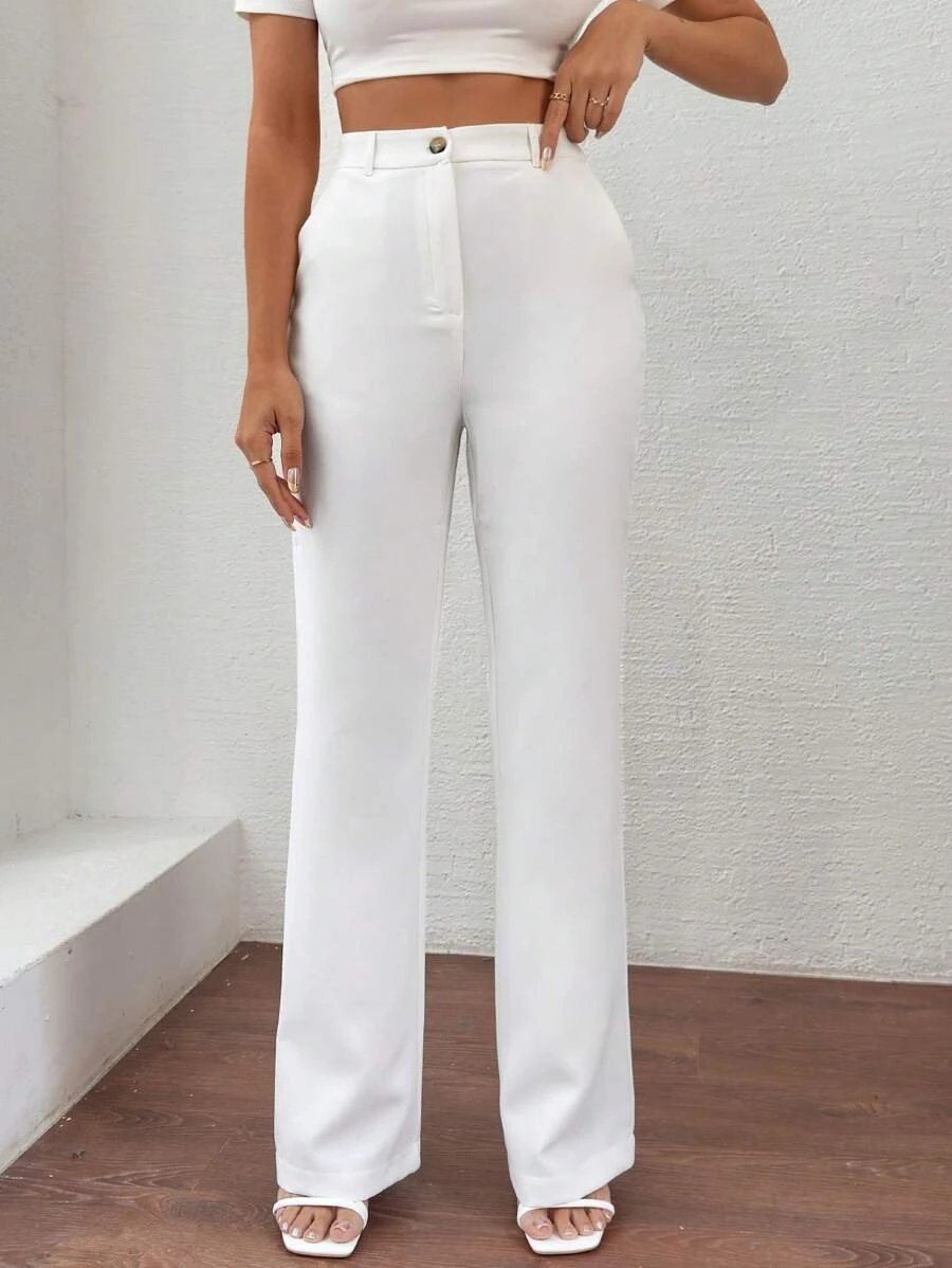 White Women's High Waist Formal Trousers | Formal Pants | Office Wear| Straight Fit Trousers