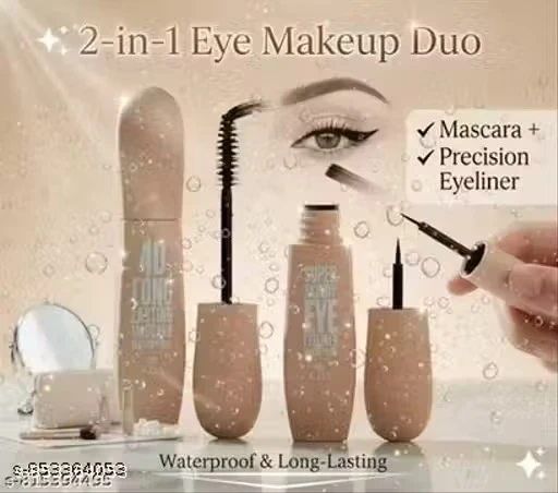 Eyeliner and Mascara Combo – Smudge Proof Long Lasting Liquid Eyeliner with Lengthening Curling Mascara for Dramatic Eye Look