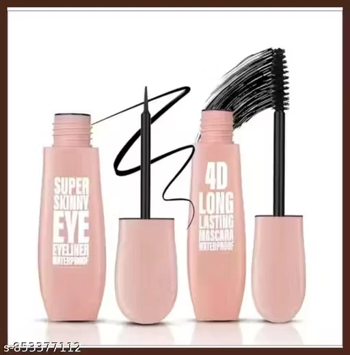 MiraQla 4D Waterproof Long Lasting Mascara & Super Shiny Eyeliner Combo | Smudge-Proof, Quick-Dry, High-Volume Eye Makeup Set | Black | For Girls & Women"Pack of 2"