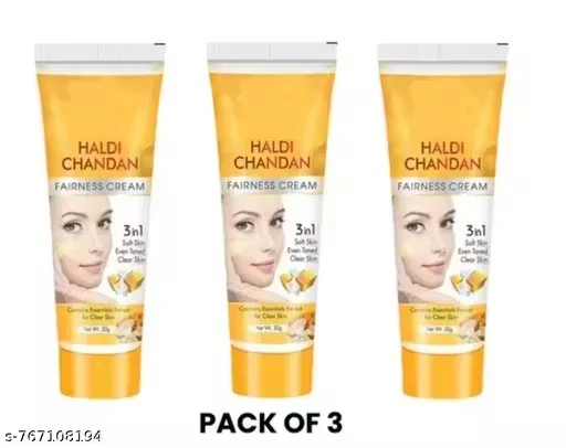 Haldi Chandan Fairness Cream 3 in 1 Face Cream | Skin Brightening & Even Tone Cream | Soft & Clear Skin | Turmeric Sandal Cream for Men & Women | 50g Each (Pack of 3)
