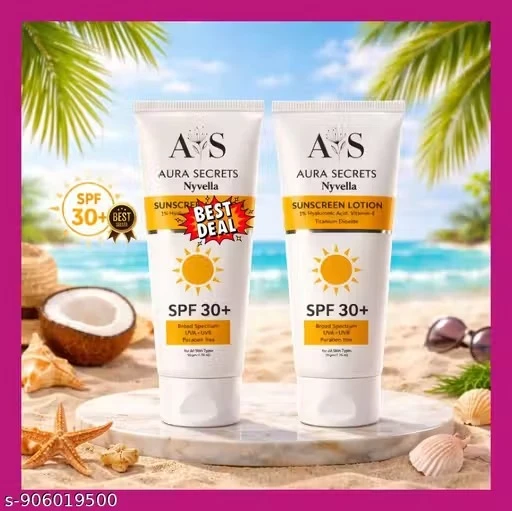 Nyvella: Ultra-Lightweight Sunscreen Essence SPF 30+ | Pro-Hydration Formula with Hyaluronic Acidd & Vitamin E | Invisible Shield for Sports & Luxury Skin Caree | Broad Spectrum (50g x 2)