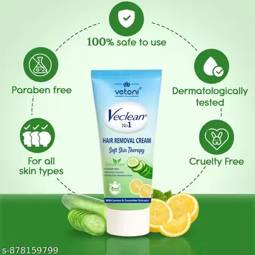 Vetoni Veclean No.1 Hair Removal Cream for Men & Women | Lemon & Aloe Vera Painless Hair Remover for Smooth Skin, Gentle Care for All Skin Types (60 g) Pack of 5
