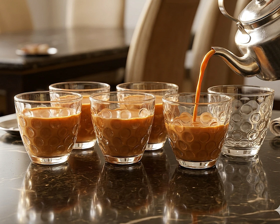 Premium Glass Cutting Chai Tea Set - Traditional Indian Tapri Style Glasses (Set of 6) - 100ml to 150ml Capacity