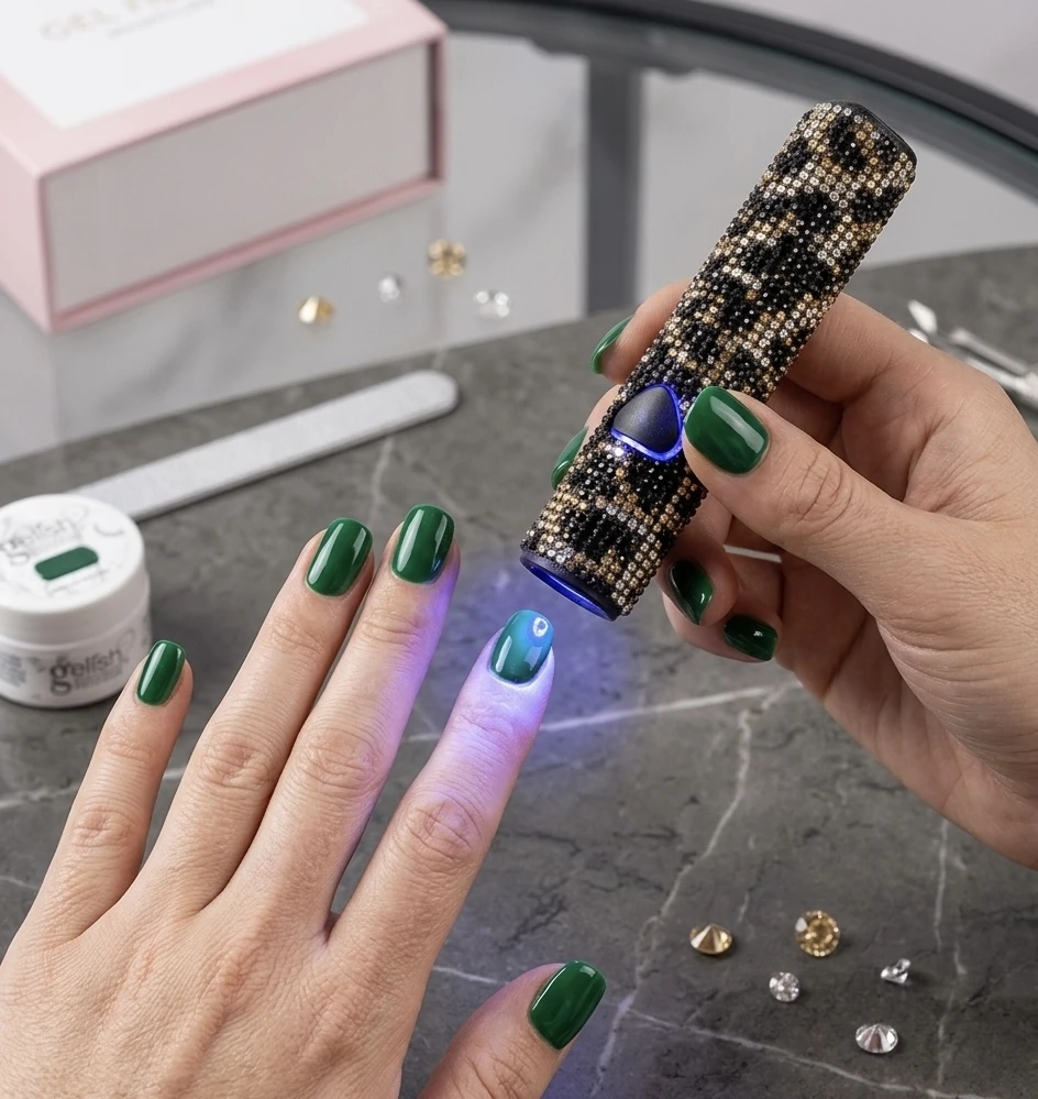 TIPS | IVBLACK DIMOND Handheld UV Light for Gel Nails with Stand, Mini Portable Cordless Nail Lamp with LCD Display, Eye-Protective Cover, Flash Curing for Glue (BLACK DIMOND)