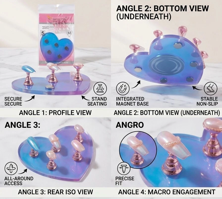 IVORY TIPS Heart Nail Art Stand Holder for Painting Nail, Acrylic Nail Stands for Press On Magnetic Nail Display Stand Nail Art Tools Nail Hand Practice For Home & salons