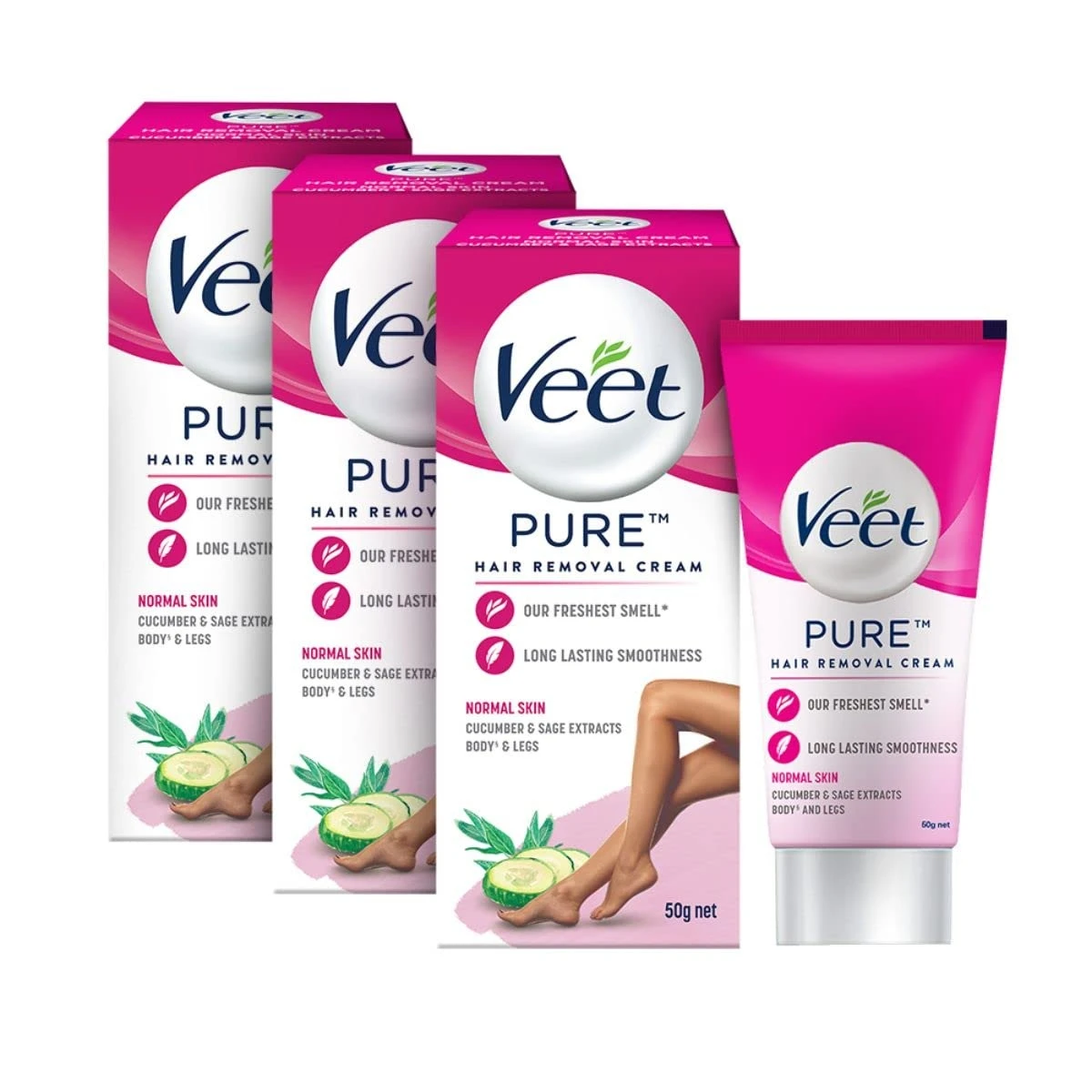 Veet Pure Hair Removal Cream for Women, 32 g, Pack of 4 Body Hair Removal Cream
