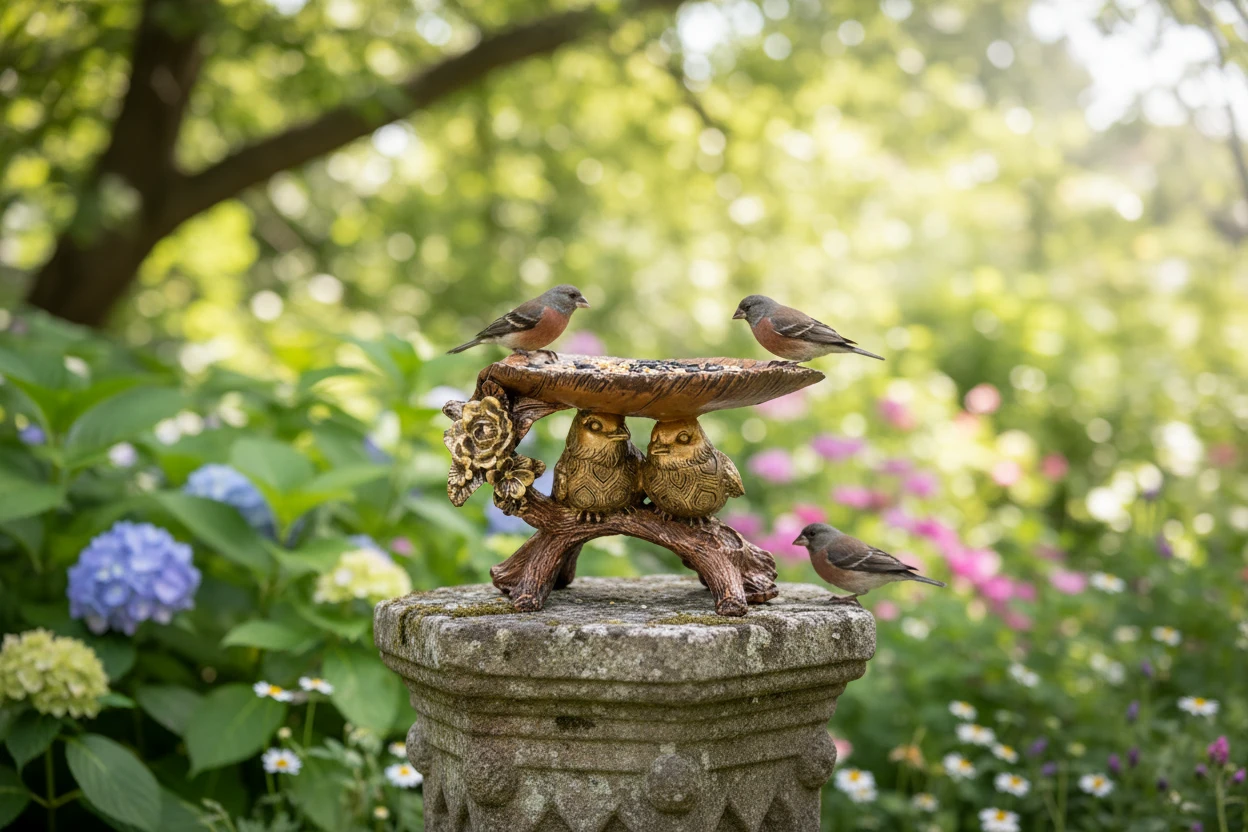 RIVAdecoration Bird Couple Figurine Showpiece - Resin & Wood Decor for Home, Garden, Tabletop - Decorative Gift Item