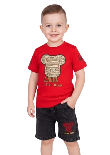 Boys Casual T-shirt Shorts (Red , Black)