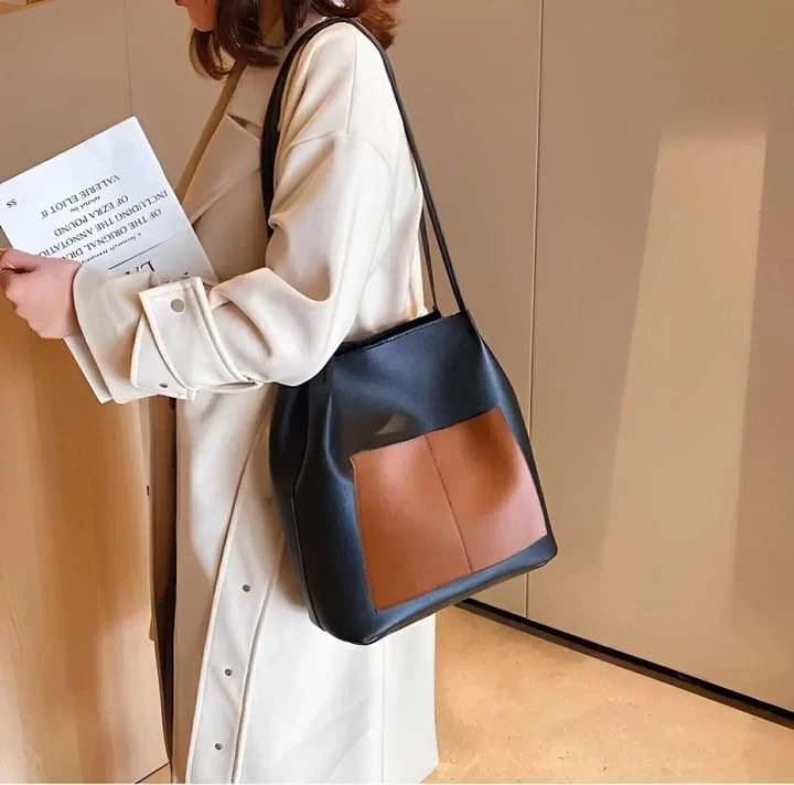 stylish women tote handbag (black & brown combination)