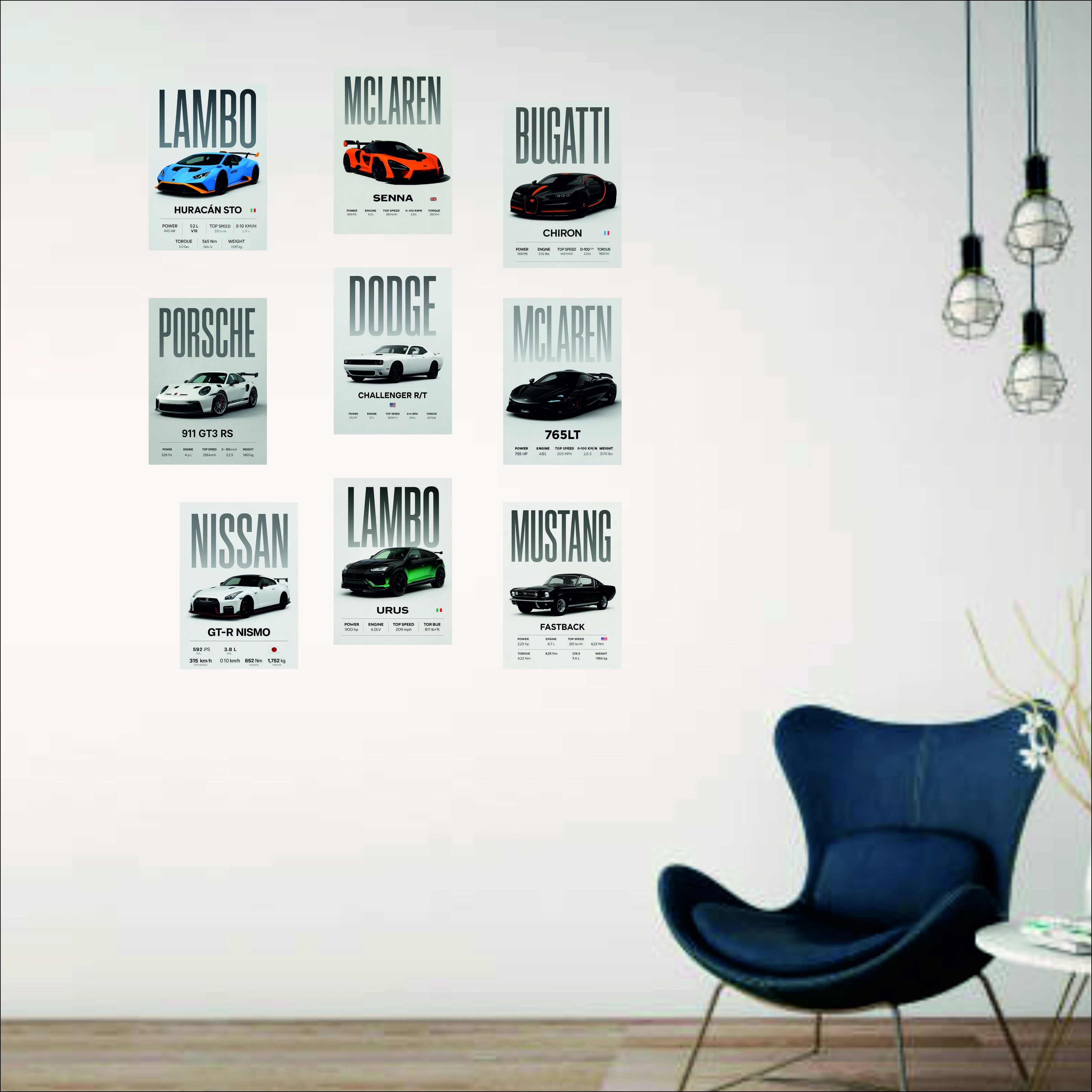 new racing car poster for wall pack of 9