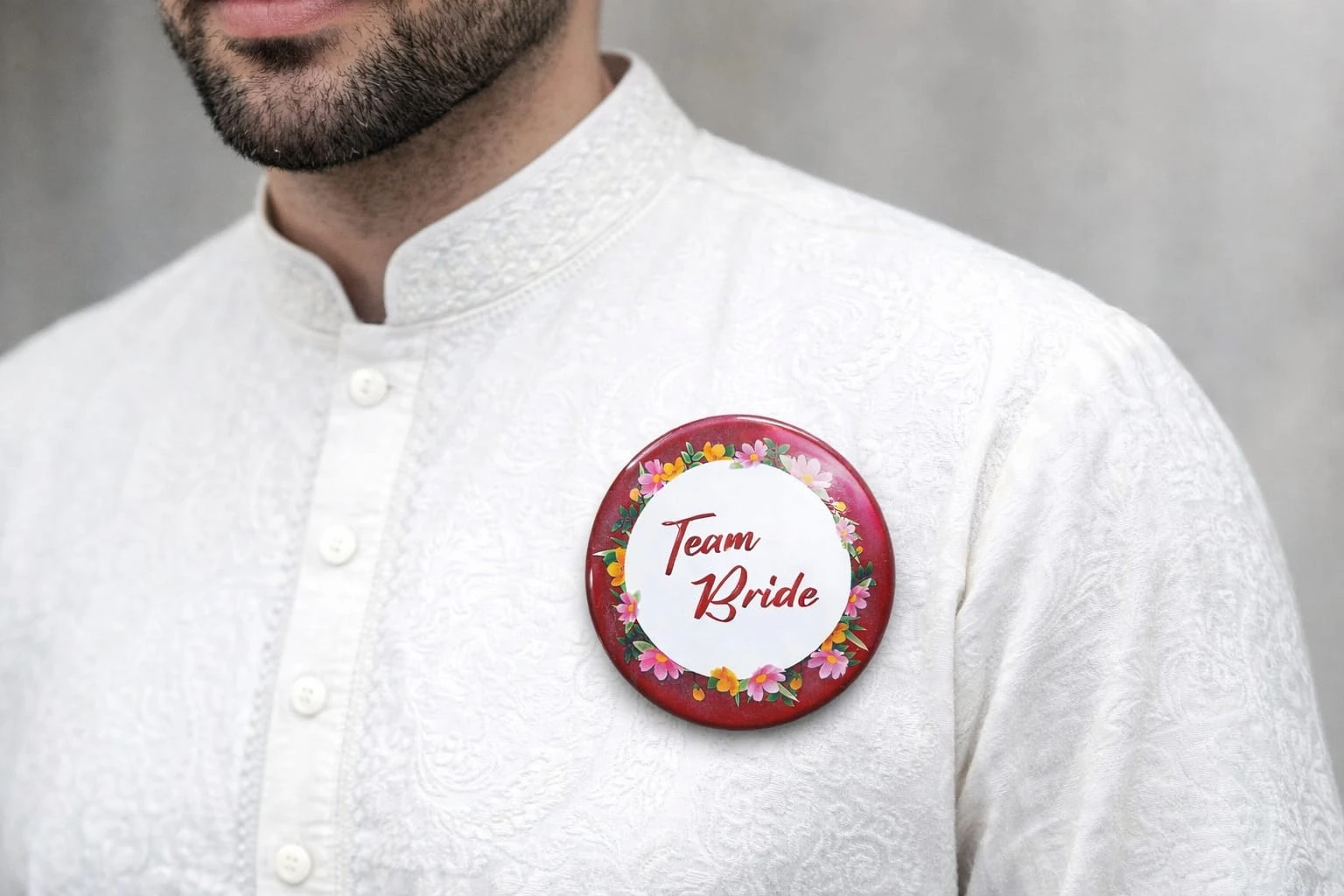 Team Bride” badge / brooch