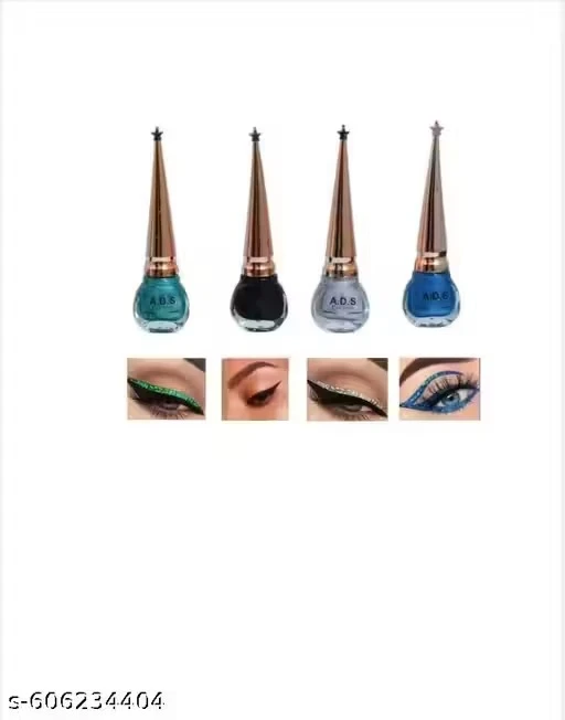 Glitter Eyeliner, Water proof, Very Smooth and glittery, GREEN GLITTER, BLACK MATTE, SILVER GLITTER AND SKY-BLUE GLITTER colors in this pack. Waterproof liquid eyeliner combo, Waterproof Eyeliners set of 4.