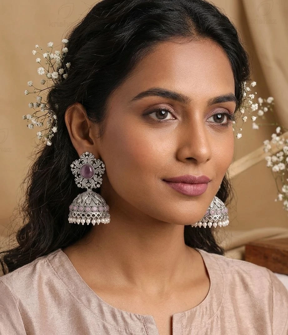 product name - Royal Antique Silver Look Elephant Jhumkas for Women | Ethnic Party Wear Earrings