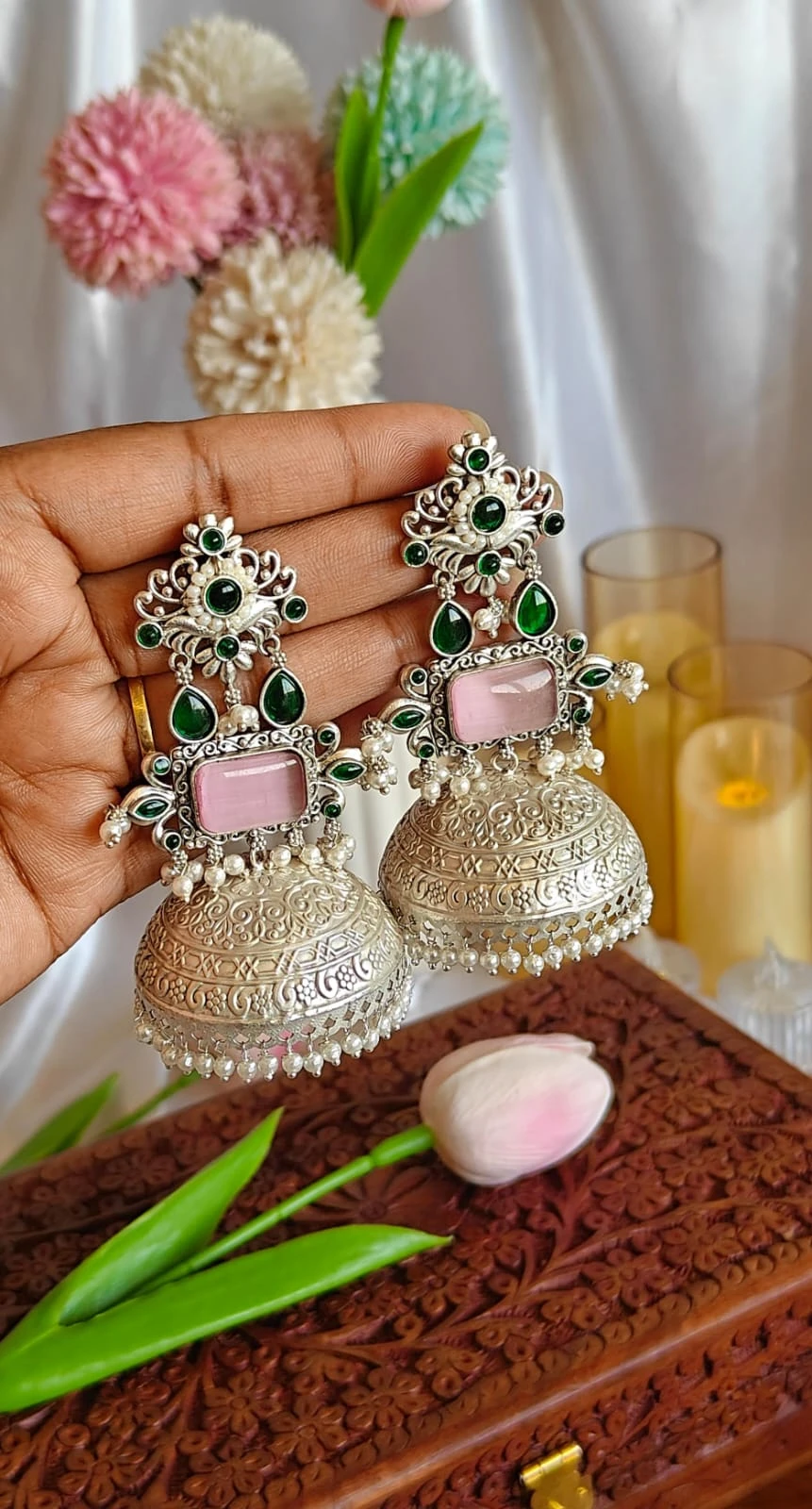 Oxidised kashmiri jhumka