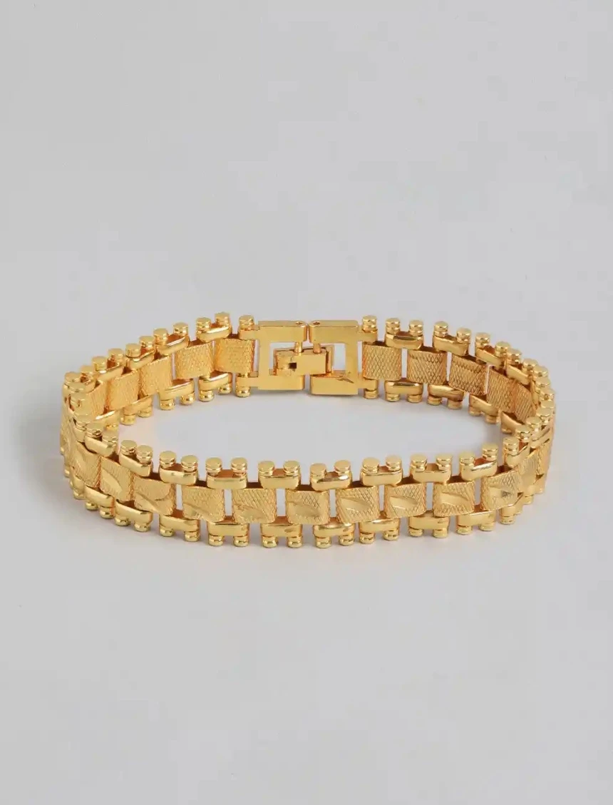 Stylish Gold Plated Chain Link Bracelet for Men | Premium Geometric Design | Trendy Boys Bracelet