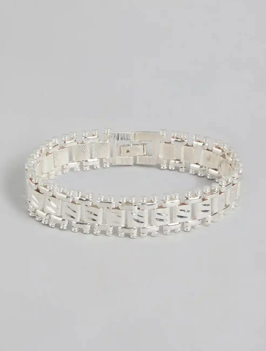 Stylish Silver Plated Chain Link Bracelet for Men | Trendy Geometric Design | Boys Fashion Bracelet