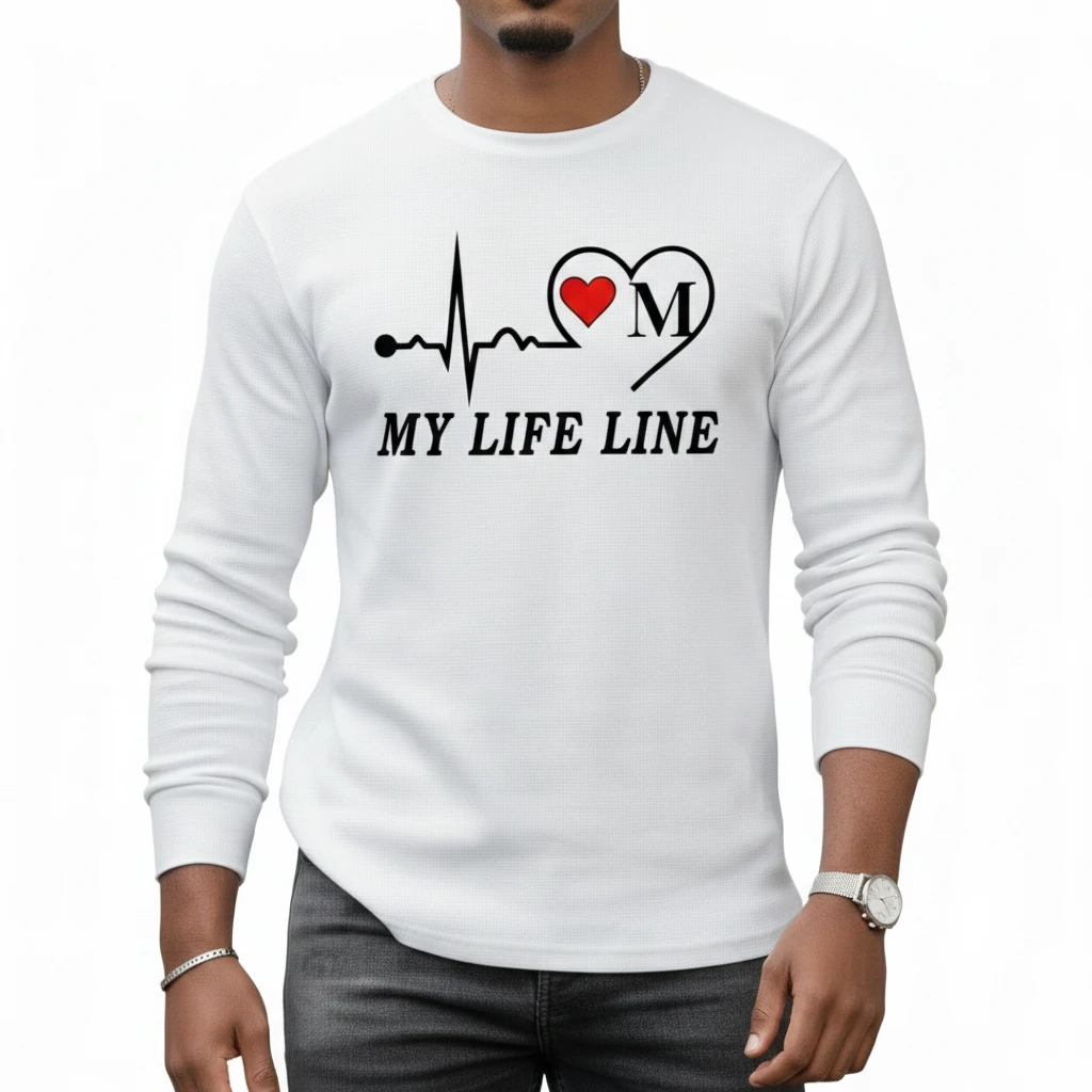 Men’s Stylish White Full Sleeve T-Shirt | My Life Line Printed Round Neck Casual Wear