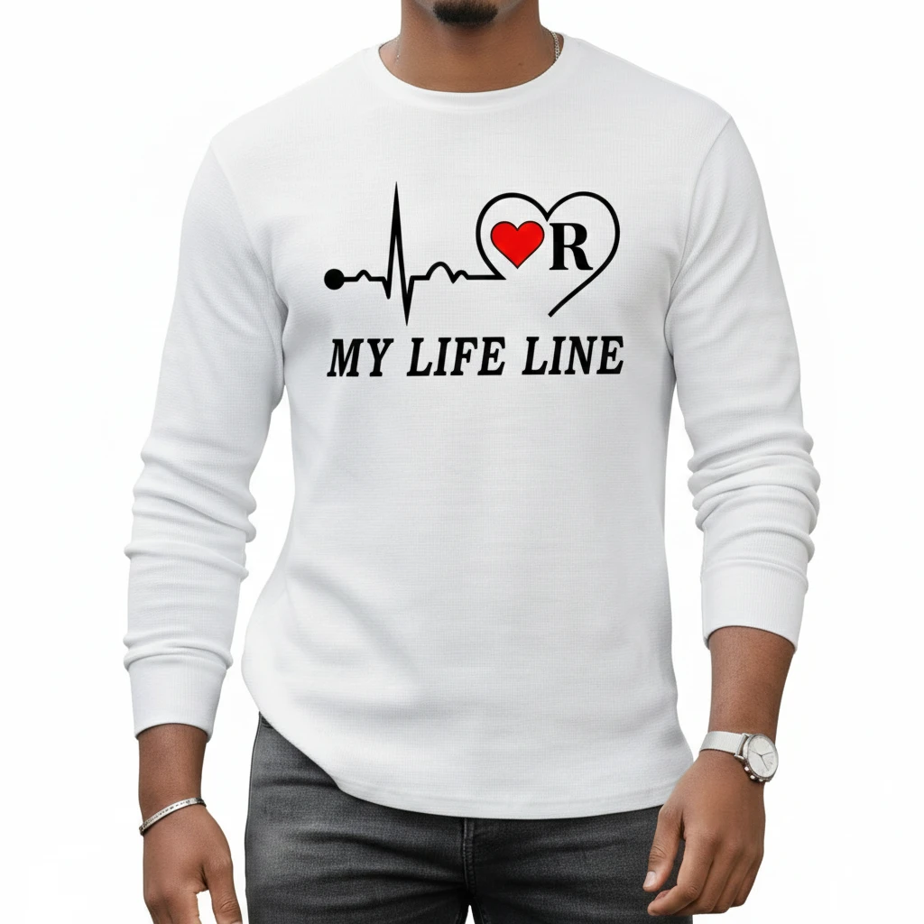 Men’s Stylish White Full Sleeve T-Shirt | My Life Line Printed Round Neck Casual Wear