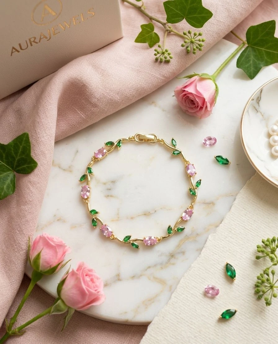Pink green tulip bracelet for girls and women's.