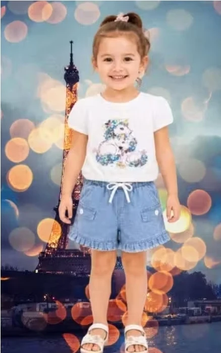 Little Muffs cute print unicon top with denim shots for little girls perfect for casual wear and festive occasions, perfect fit for summer outfit for baby girls