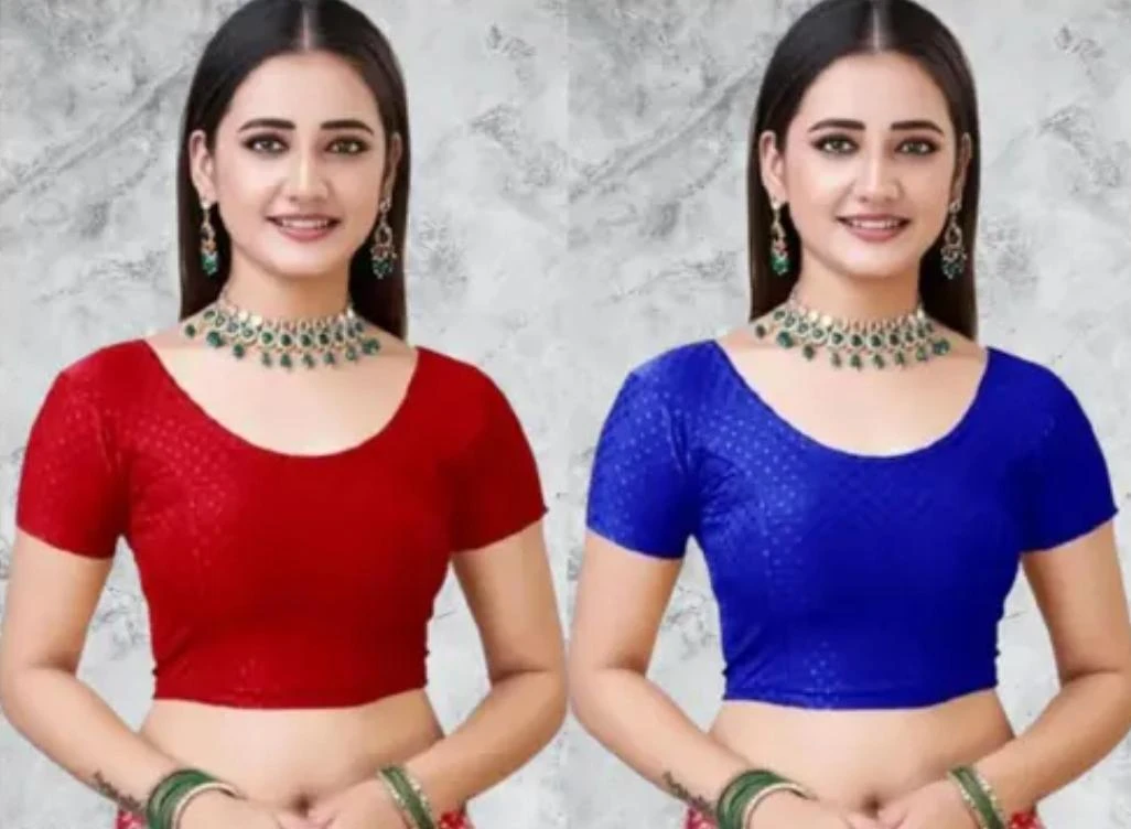 Women’s Trendy Stylish Party Wear Readymade Blouse Combo Pack of 2 (Blue & Red)