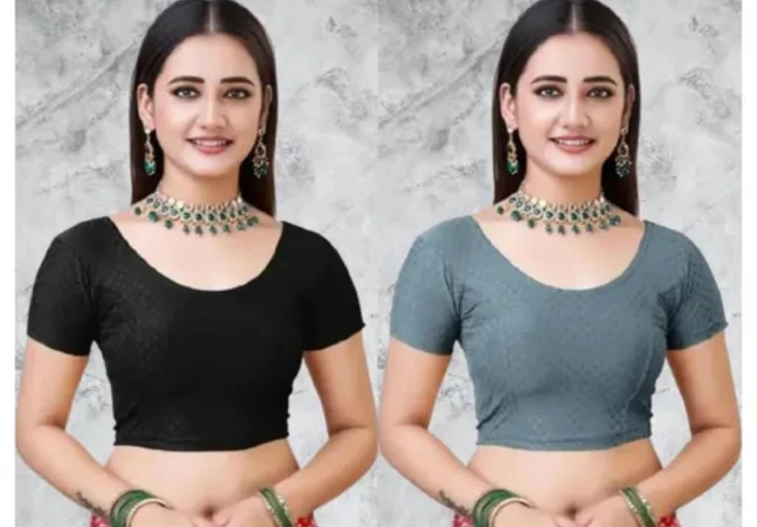 Women’s Trendy Stylish Party Wear Readymade Blouse Combo Pack of 2 (Black & Grey)