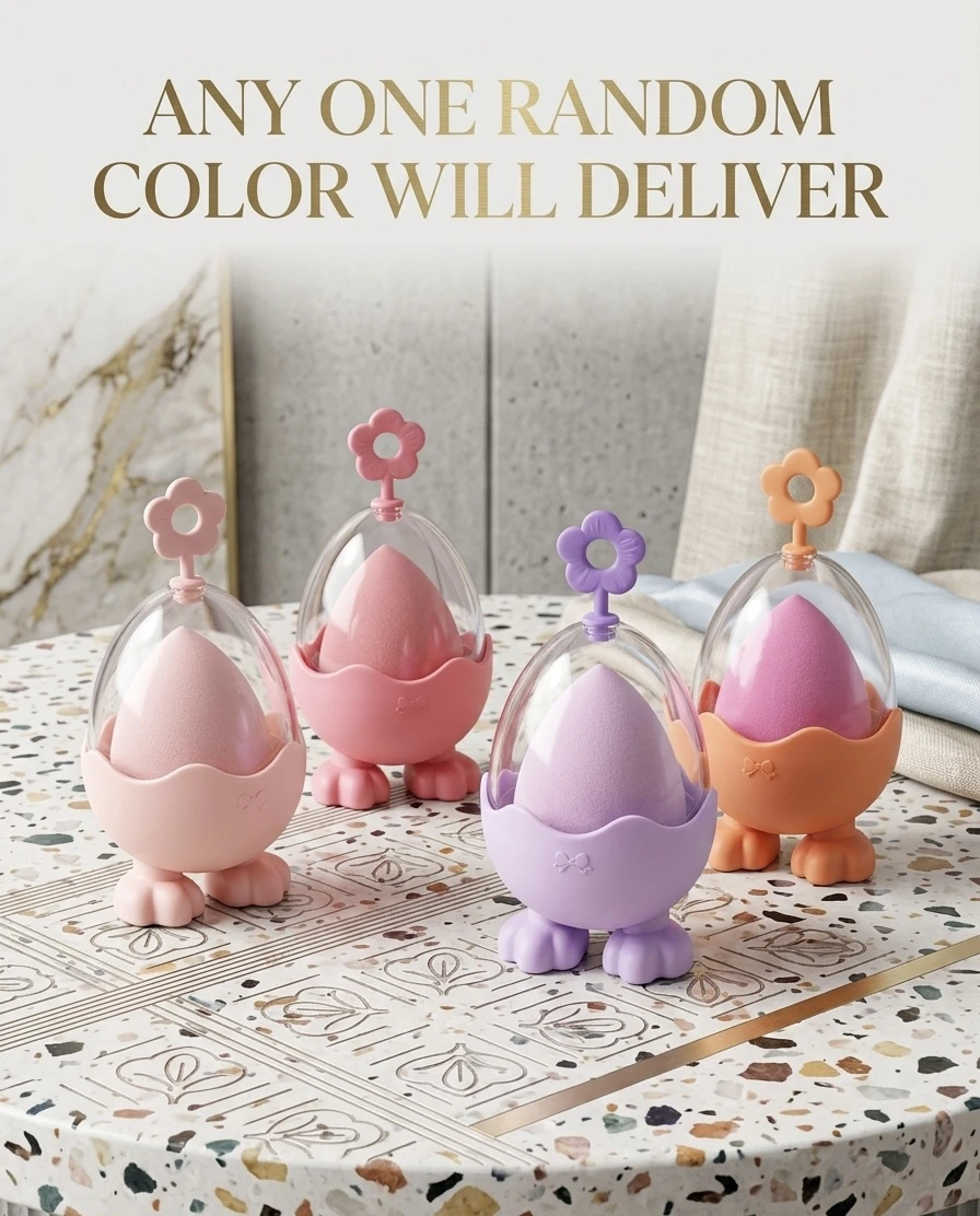 Premium Cute Egg Shape Makeup Blender with Stand & Cover | Soft Beauty Sponge for Flawless Foundation | Random Color Will Be Delivered