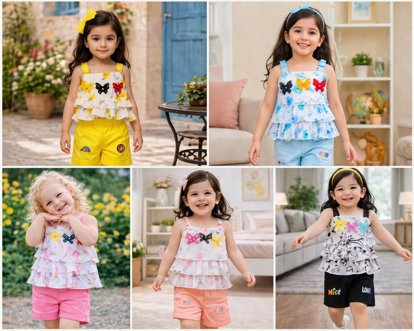 Little Muff kids blue wear set -soft cotton  out fit for girls it is multi colour pieces PACK OF ANY ONE it's lightweight design makes it suitable for daily wear or festive occasions for little girls  its perfect for summer outfit for baby girls