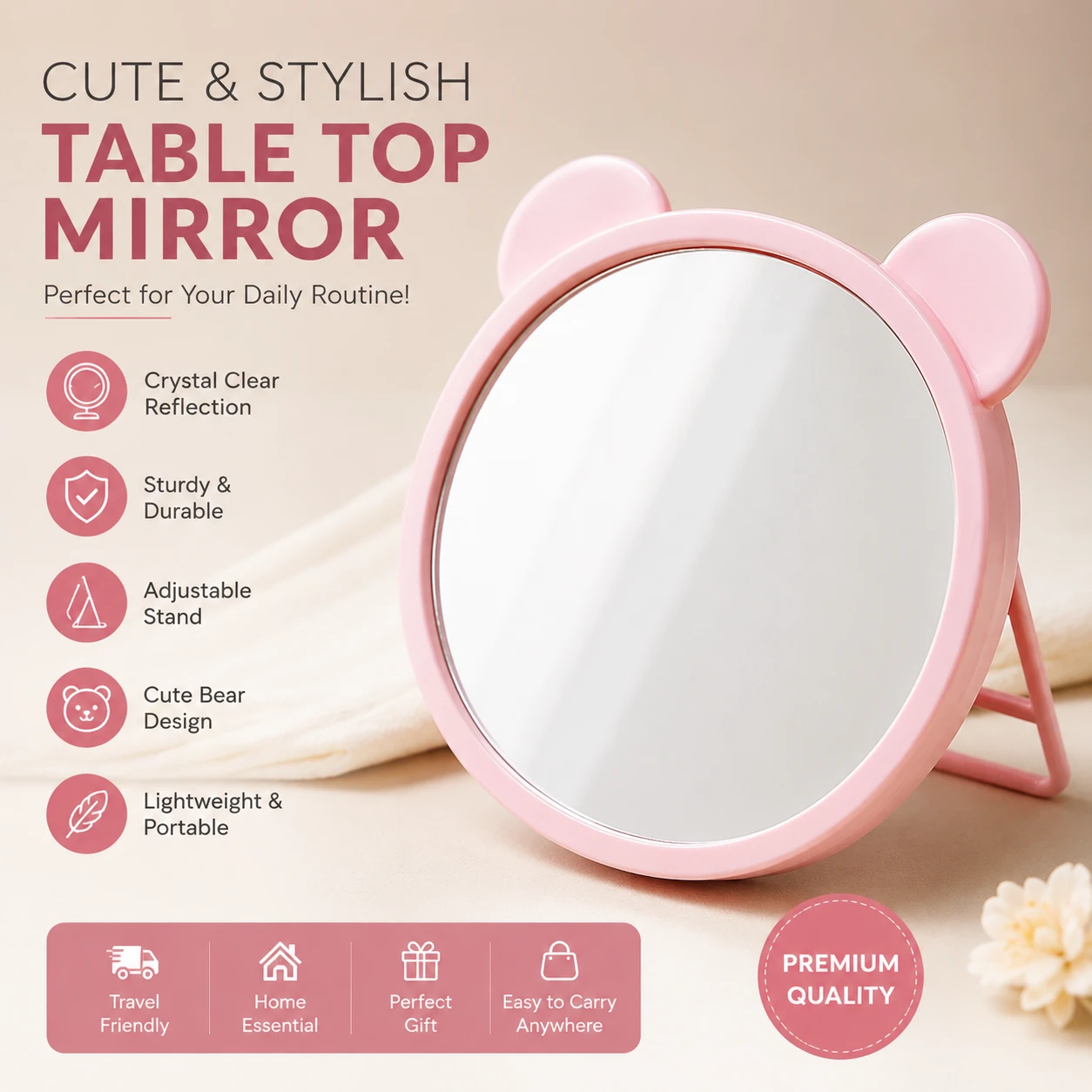 Cute Cartoon Table Top Mirror with Stand | Portable Makeup Mirror for Girls | Duck Design Folding Mirror | Any Random Color Will Deliver | Compact Vanity Mirror