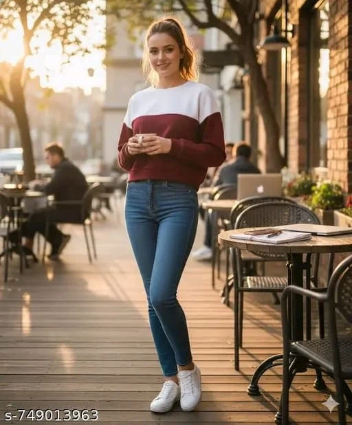 Women's Color-Block Maroon and White Cropped Sweatshirt Trendy Dual-Tone Fleece Pullover for Girls