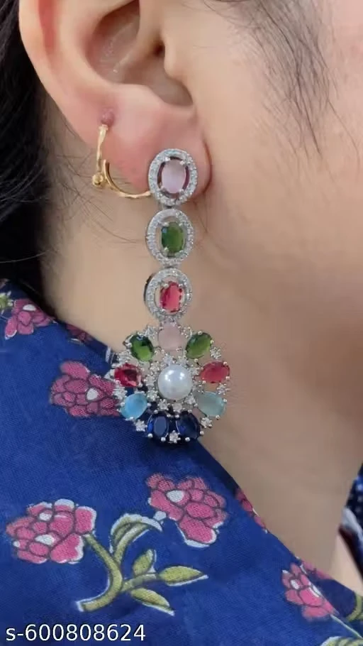 Party wear american diamond multicolour long earings for girls and women.