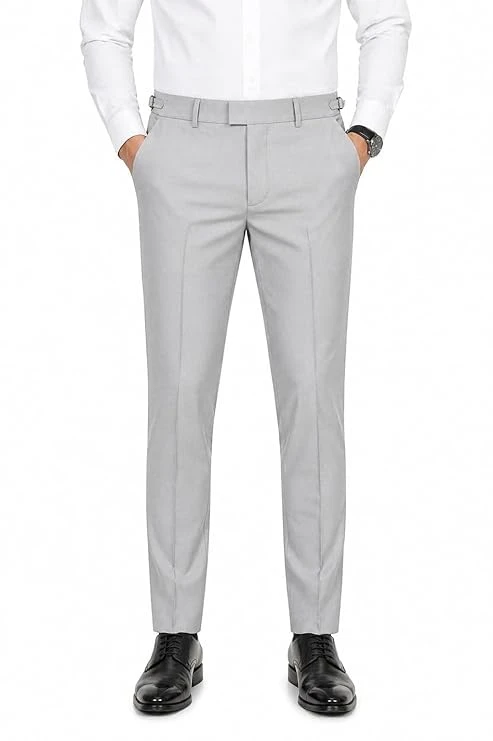 Men’s Formal Slim Fit Trousers – Sage Grey Stretchable Office Pants