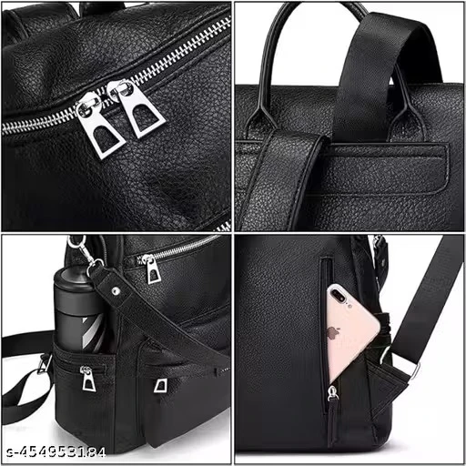 Medium 25 L Laptop Backpack Backpack Purse for Women Convertible Travel Vintage PU Leather Shoulder Bag (Black)