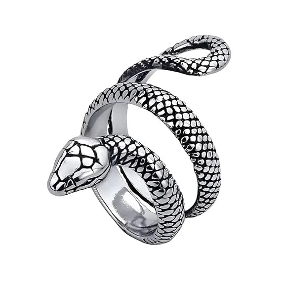 Silver Snake Wrap Ring, Adjustable Serpent Design Fashion Finger Ring for Men & Women