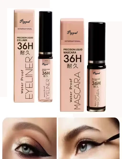 H&N 36H Waterproof Mascara & Eyeliner Combo | Long Lasting Smudge Proof Eye Makeup Set (Black)