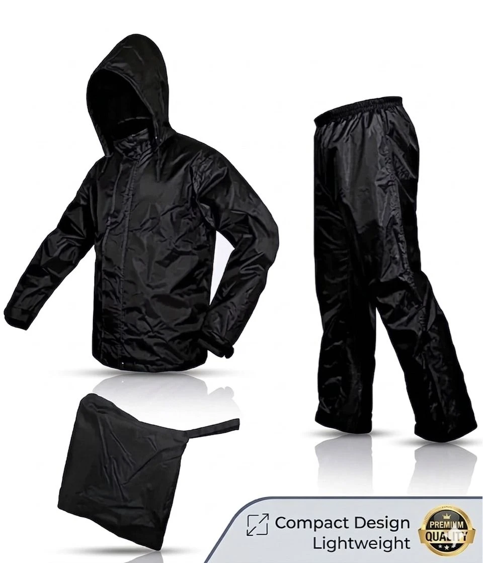 RAINSUIT FOR MEN&WOMEN 100% WATERPROOF RAINWEAR Men's Rainsuit/Rainwear/Raincoat/Barsaati Coat 100% Waterproof Along with Hood and Side Pocket with Storage Bag (Black raincoat)