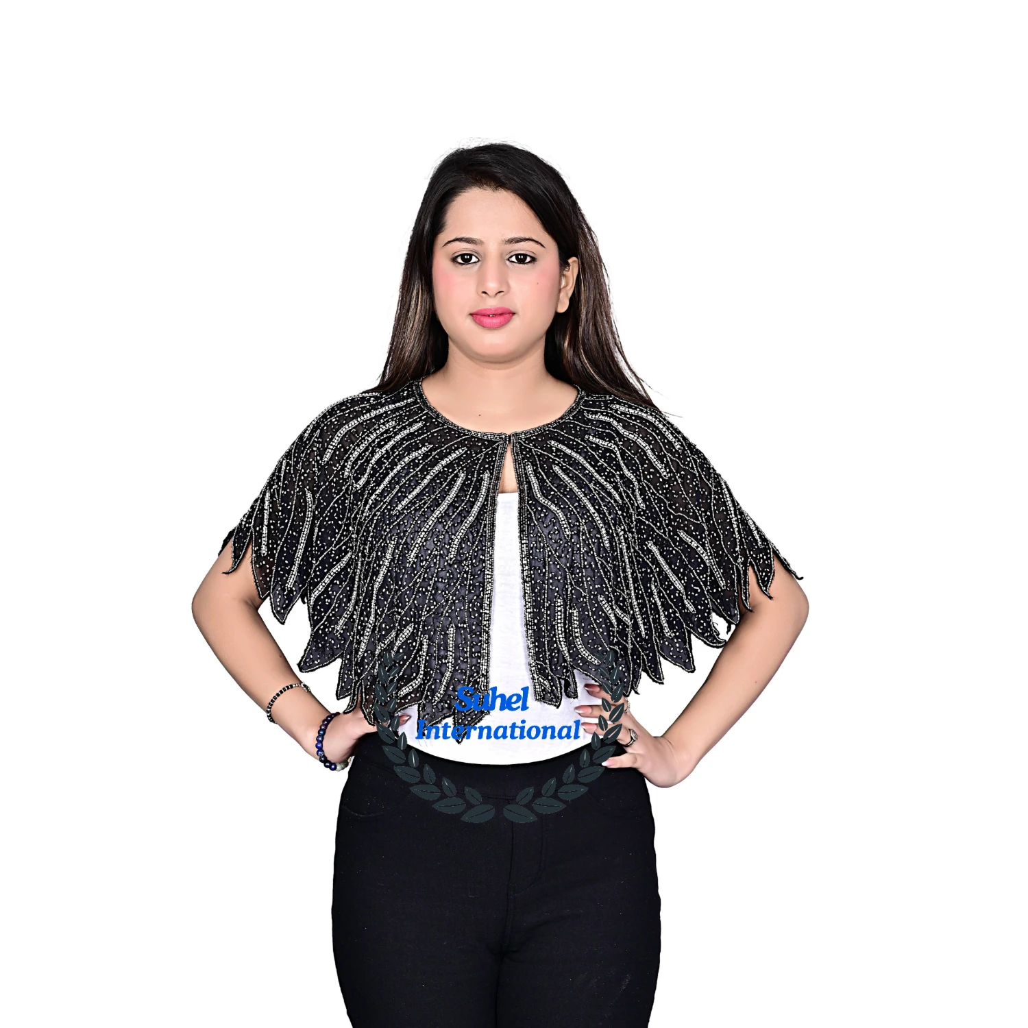 Ponchos, Capes & Shrugs Perfect Handmade Gift, Vintage & On-Trend Clothes, Unique Jewellery like, Premium Quality , Net Hand Beaded Poncho For Women Party Wear Ponchos, Cape & Shrug for Women's, Ponchos, Cape & Shrug Ponch for women's, Trendy Fabulous Wom