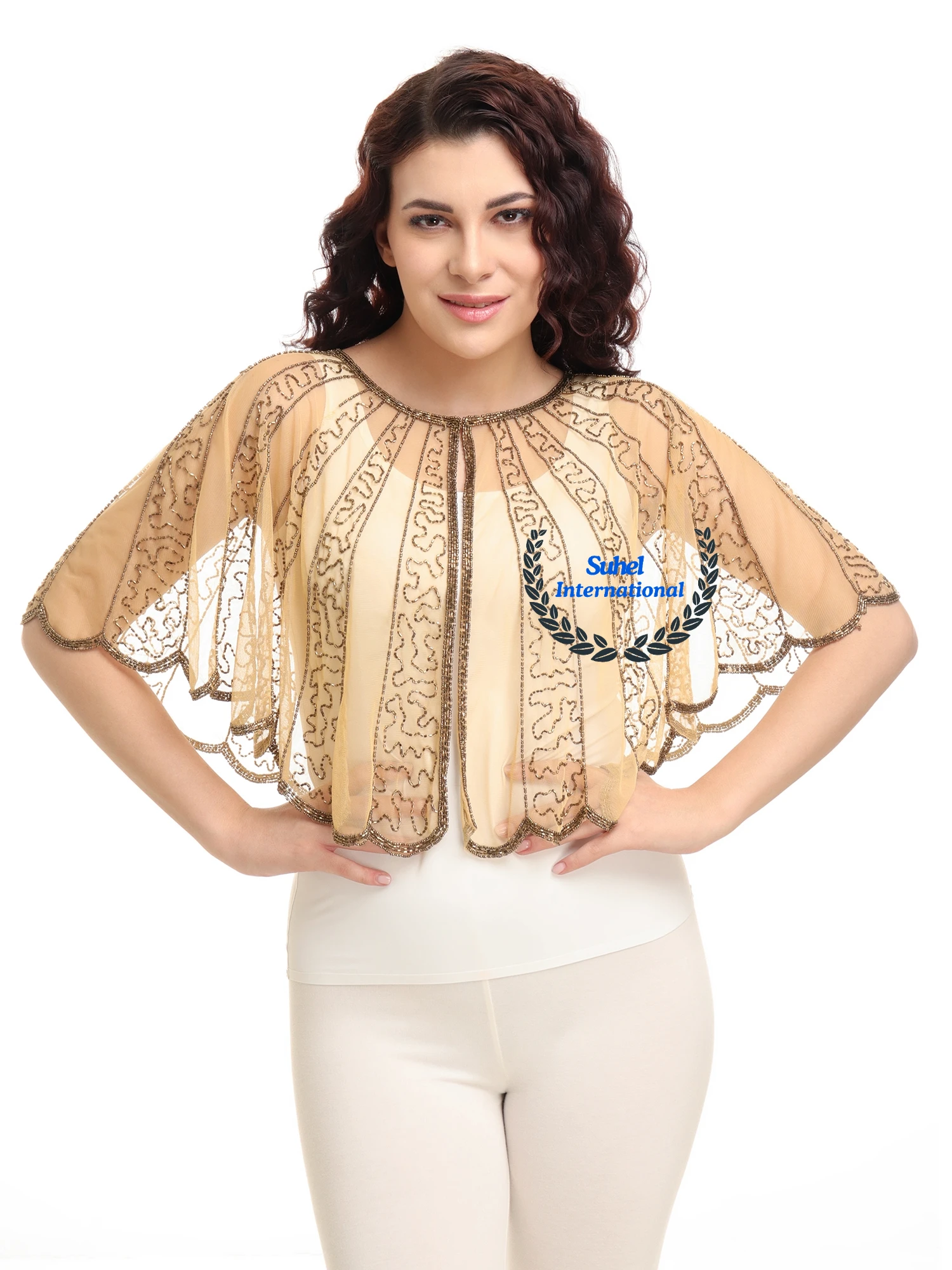 Ponchos, Capes & Shrugs Perfect Handmade Gift, Vintage & On-Trend Clothes, Unique Jewellery like, Premium Quality , Net Hand Beaded Poncho For Women Party Wear Ponchos, Cape & Shrug for Women's, Ponchos, Cape & Shrug for women's, Trendy Fabulous Women Cap
