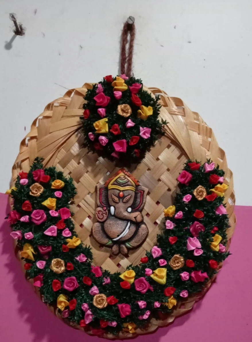 ganesha on bamboo chatai